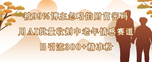 被99%博主忽略的财富密码：用AI批量收割中老年情感赛道，日引流300+精准粉-亮剑学堂